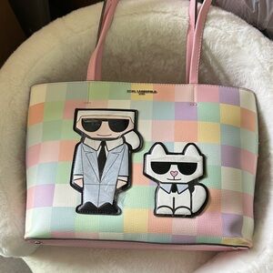 Karl Lagerfeld Pastel Checkered Tote with Characters